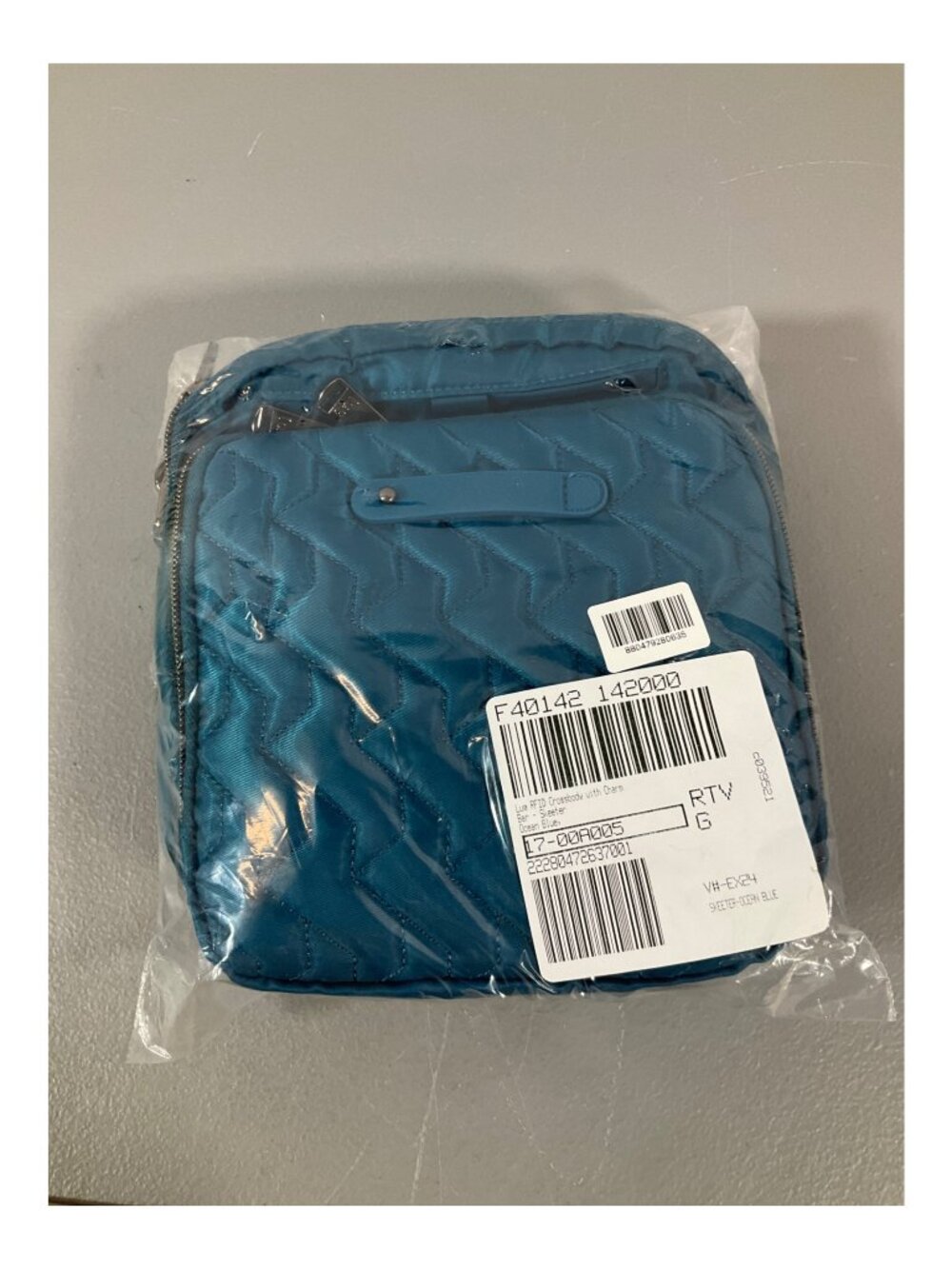 Lug Ocean Blue Quilted Crossbody Bag with RFID Protection, Zipper Closure & Char